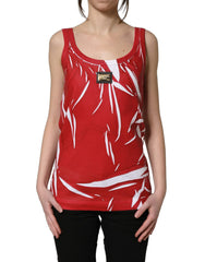 Dolce & Gabbana Red White Abstract Cotton Sleeveless Tank Top - IT40|S