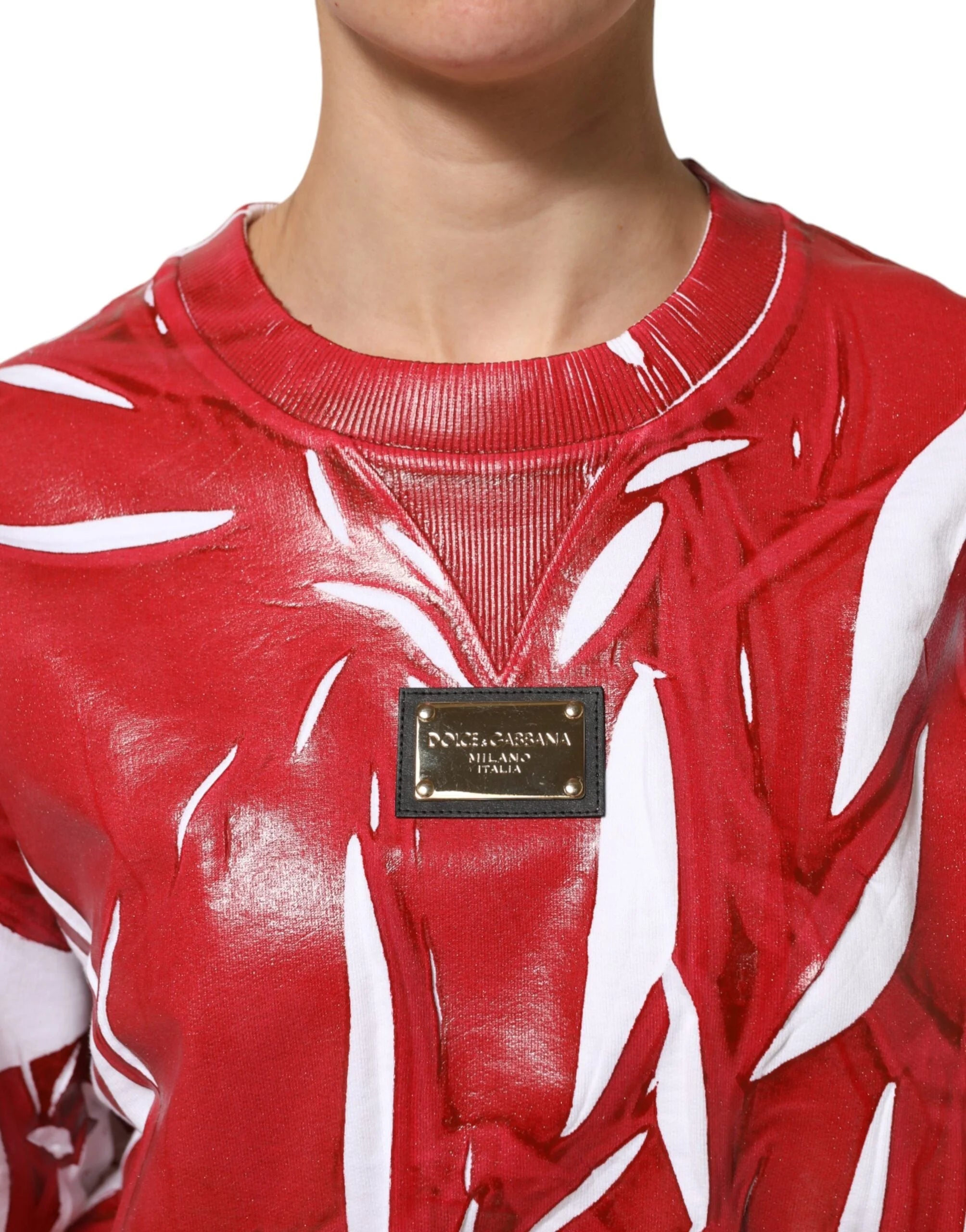 Dolce & Gabbana Red White Cotton Printed Pullover Sweater - IT42|M - Sweaters