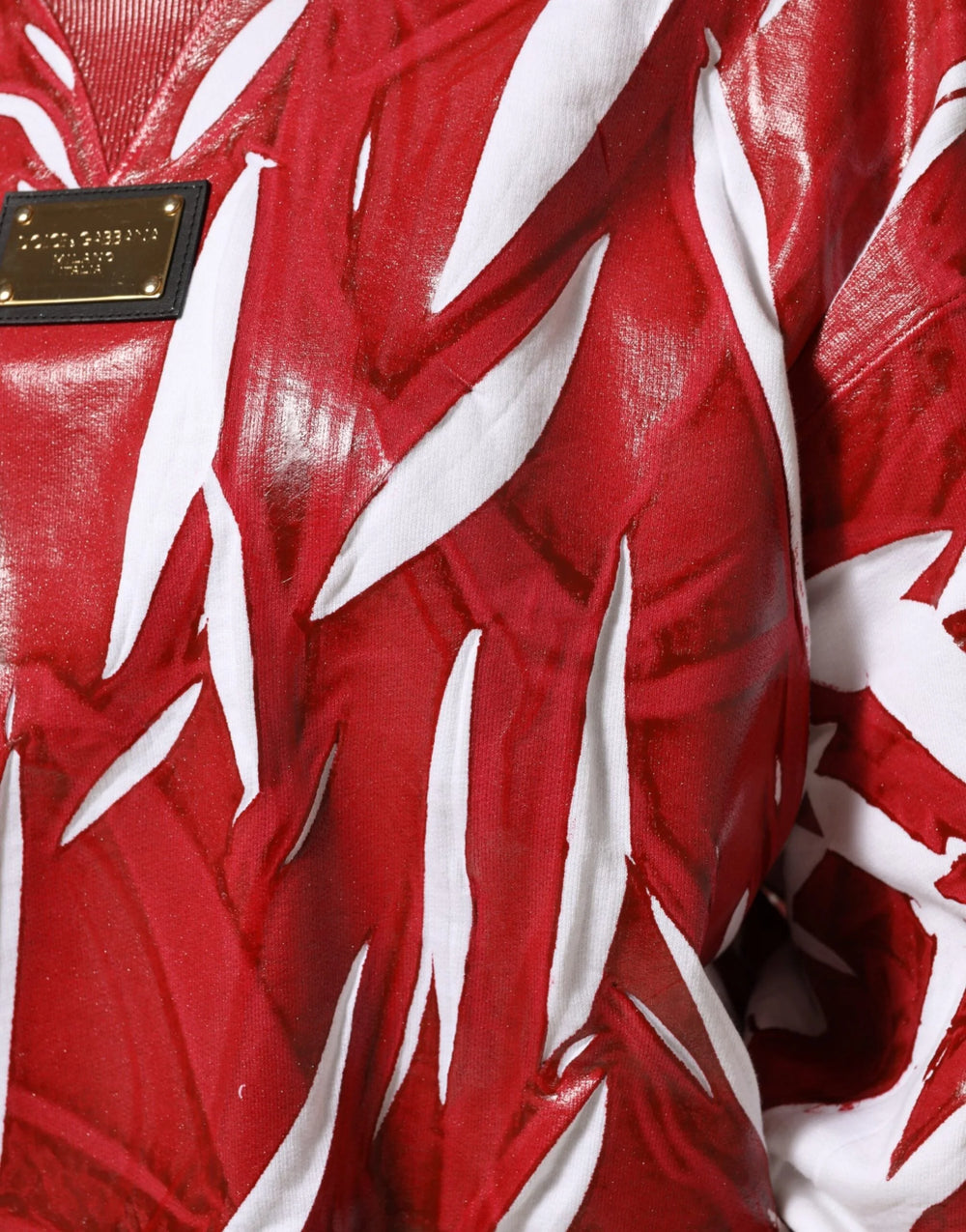 Dolce & Gabbana Red White Cotton Printed Pullover Sweater - IT42|M - Sweaters