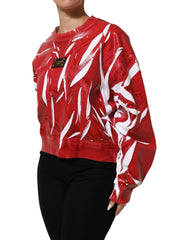Dolce & Gabbana Red White Cotton Printed Pullover Sweater - IT42|M - Sweaters