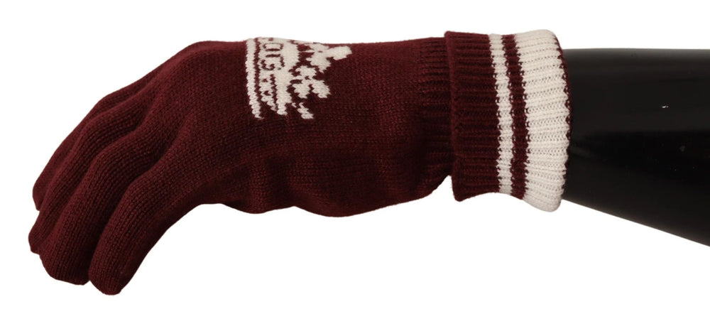 Dolce & Gabbana Red White D&G Logo Crown Cashmere Gloves - 9|L - Gloves & Mittens