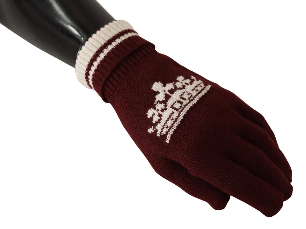 Dolce & Gabbana Red White D&G Logo Crown Cashmere Gloves - 9|L - Gloves & Mittens