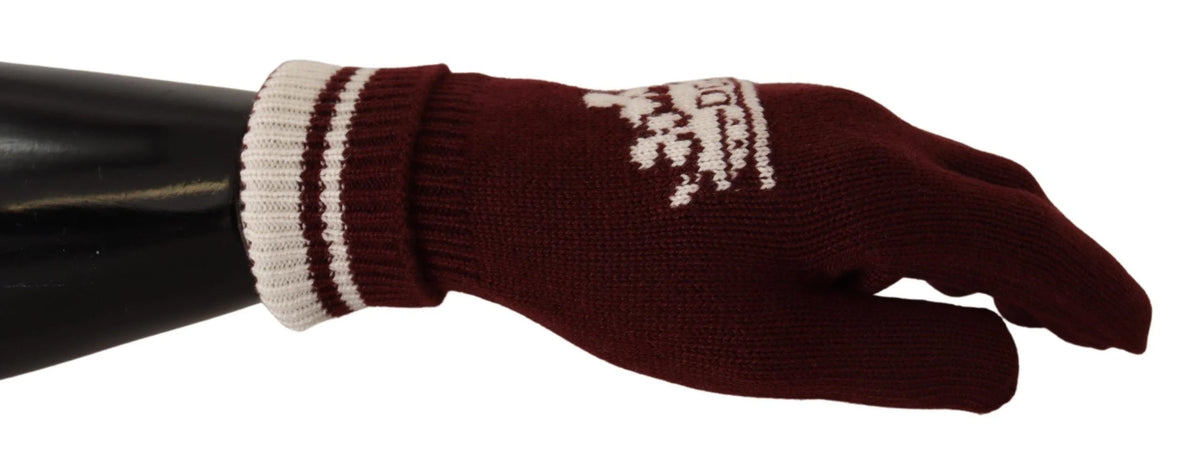 Dolce & Gabbana Red White D&G Logo Crown Cashmere Gloves - 9|L - Gloves & Mittens