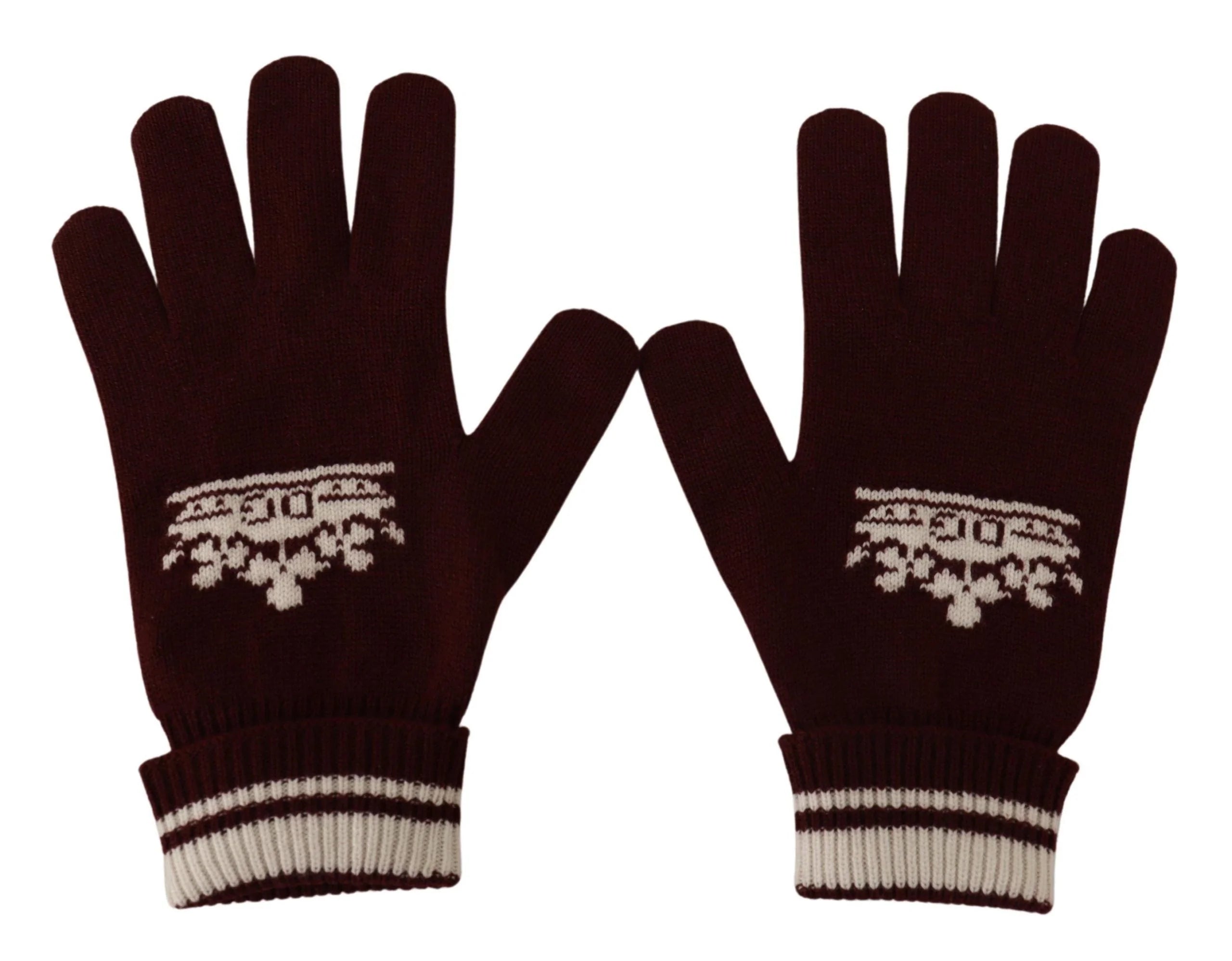 Dolce & Gabbana Red White D&G Logo Crown Cashmere Gloves - 9|L - Gloves & Mittens