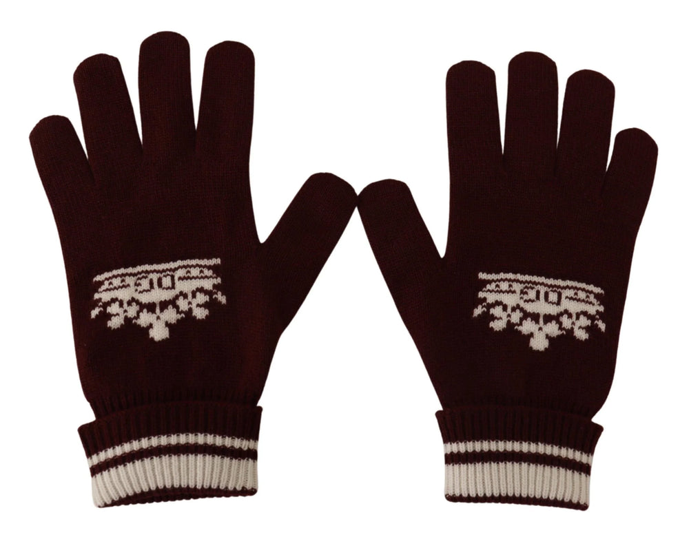 Dolce & Gabbana Red White D&G Logo Crown Cashmere Gloves - 9|L - Gloves & Mittens
