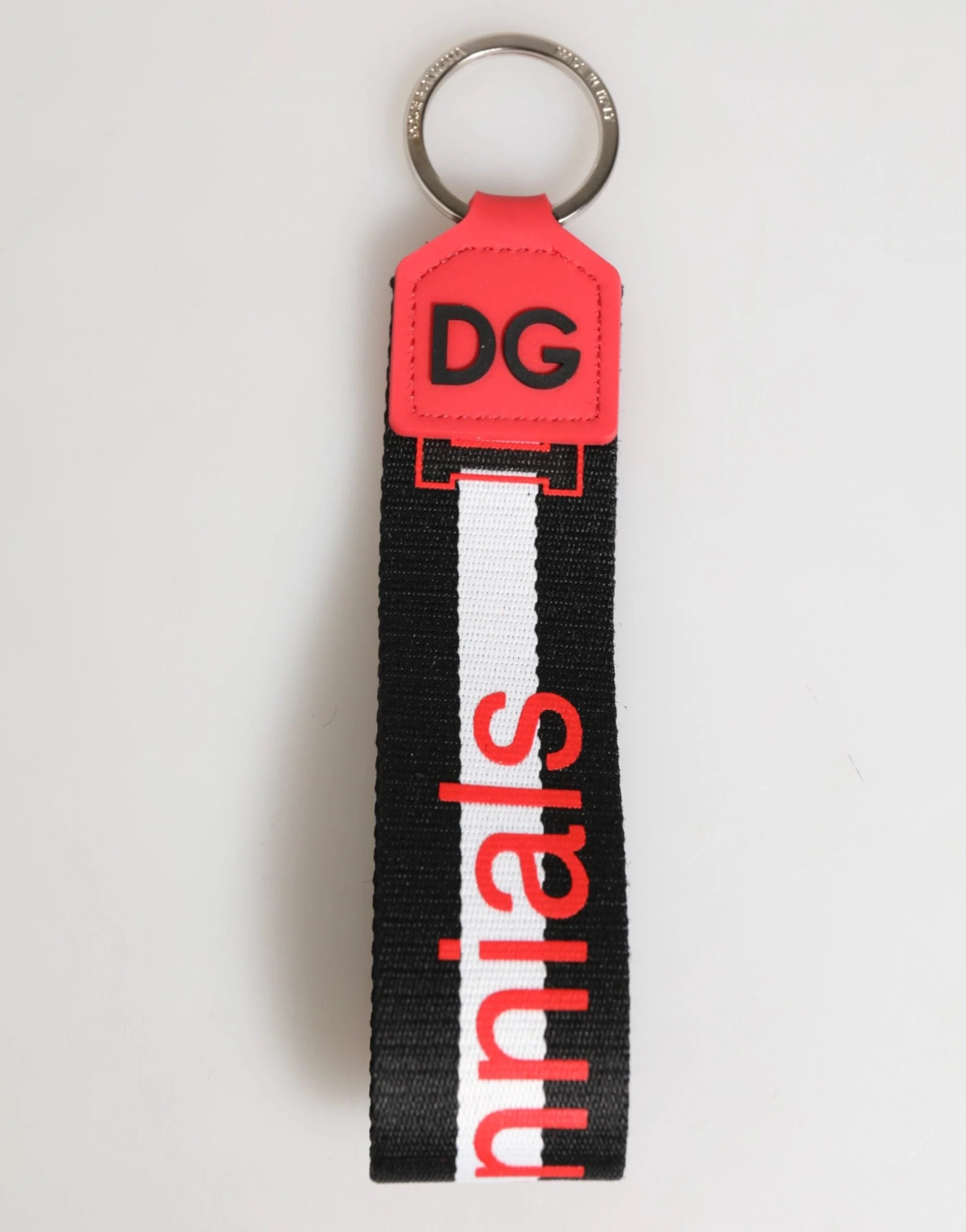 Dolce & Gabbana Red White DG Logo Polyester Brass Holder Keychain Keyring - Keychains