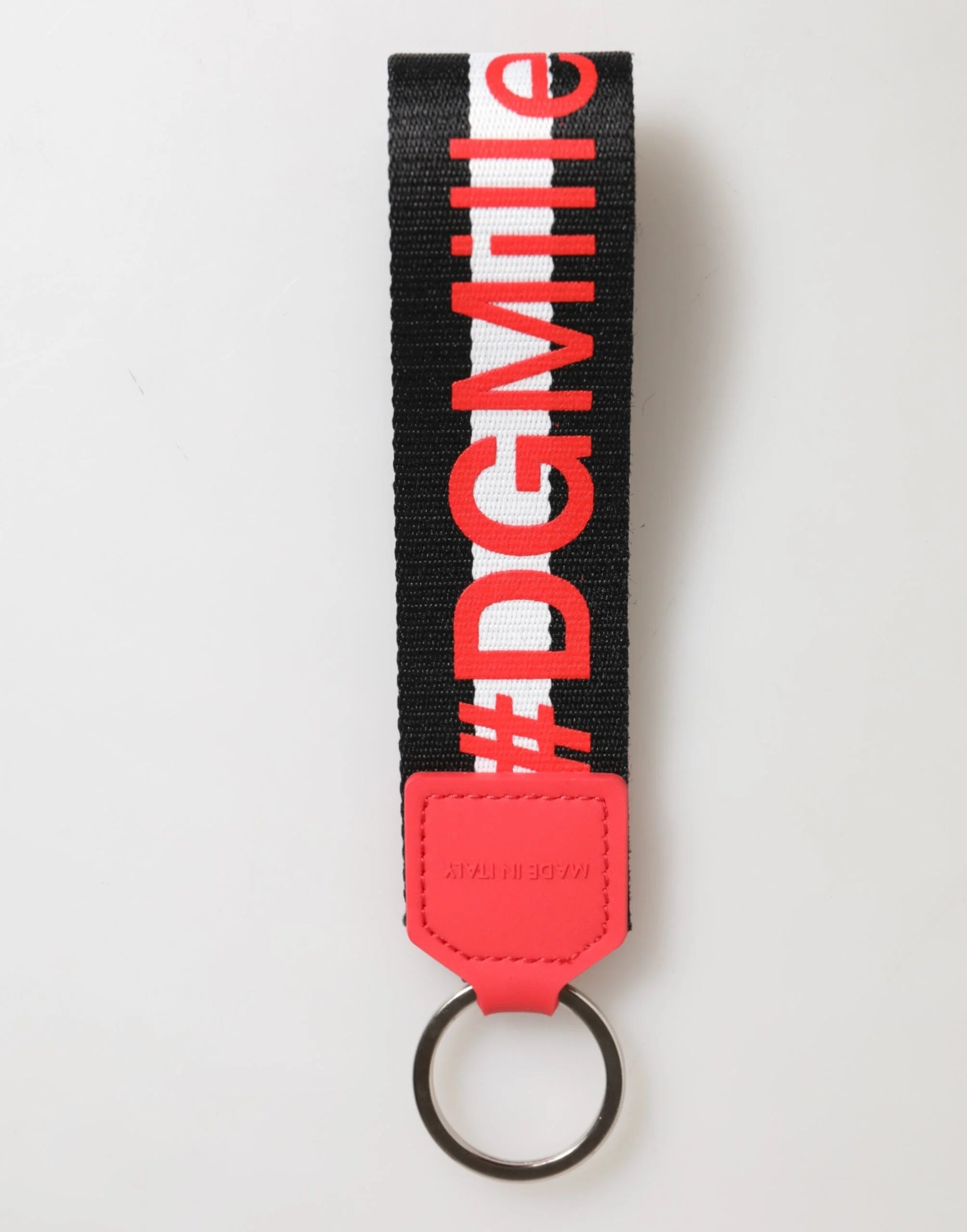 Dolce & Gabbana Red White DG Logo Polyester Brass Holder Keychain Keyring - Keychains
