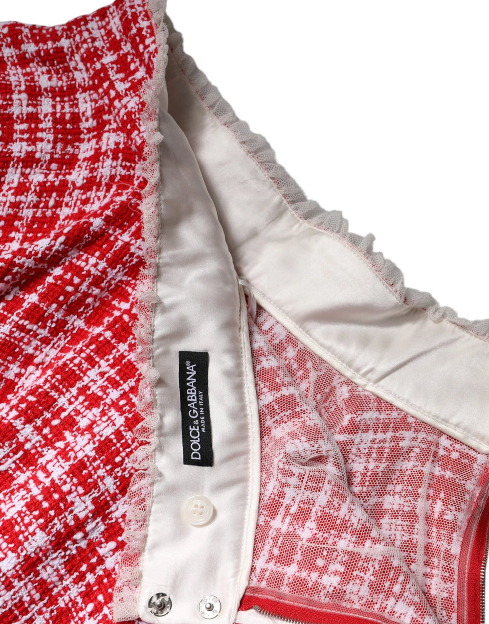 Dolce & Gabbana Red White High Waist A-line Above Knee Skirt - Skirts