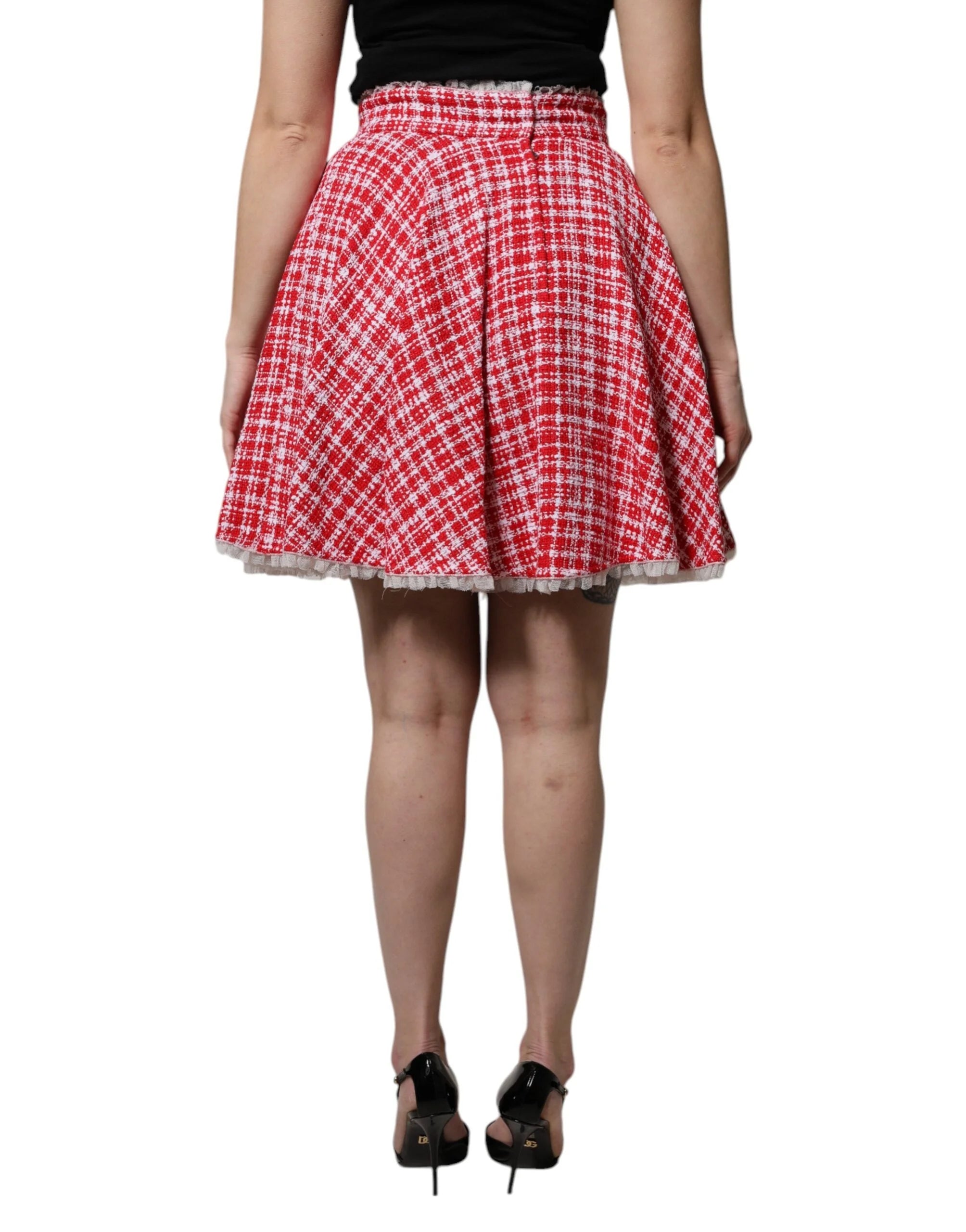 Dolce & Gabbana Red White High Waist A-line Above Knee Skirt - Skirts