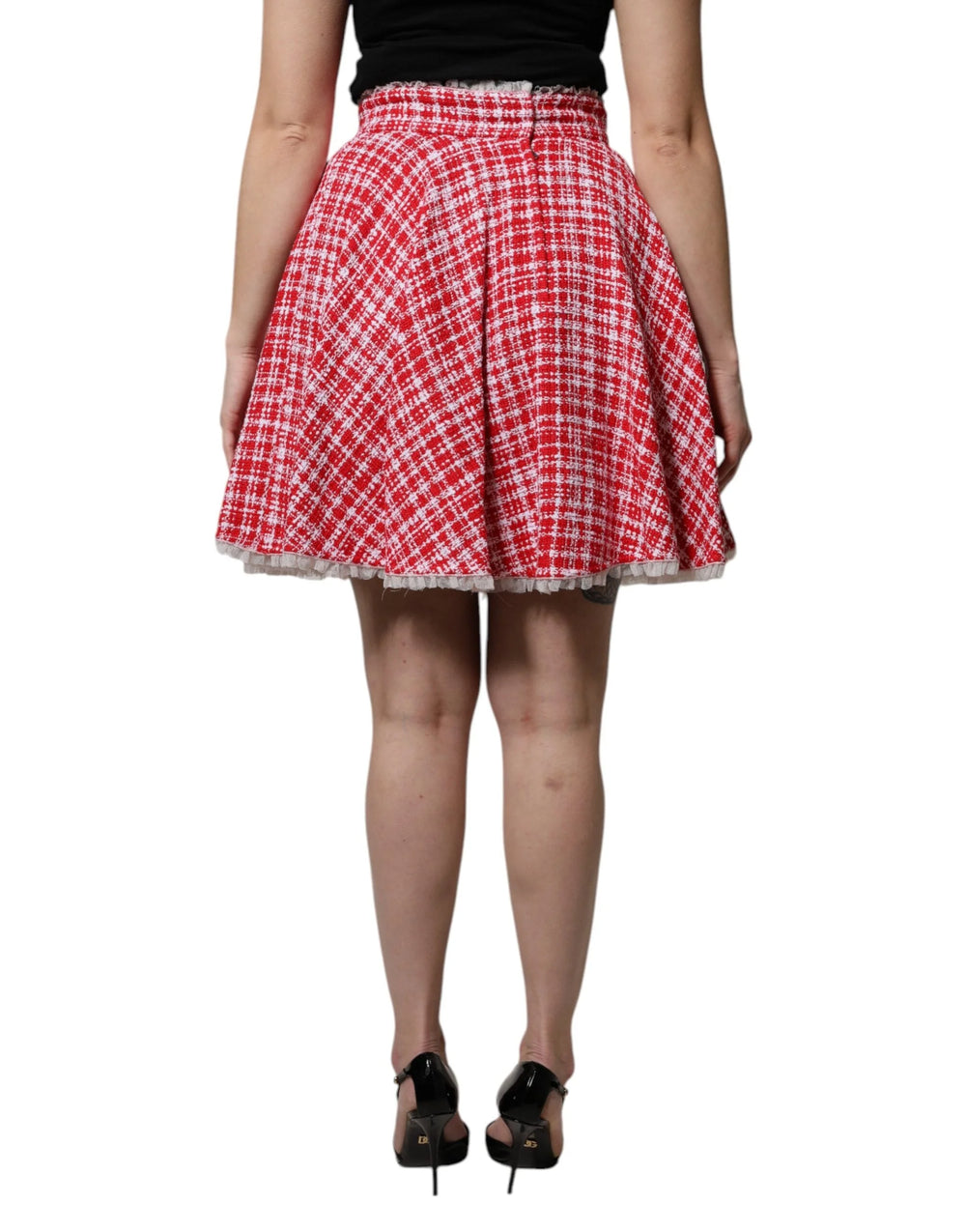 Dolce & Gabbana Red White High Waist A-line Above Knee Skirt - Skirts