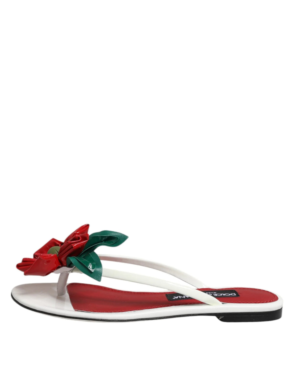 Dolce & Gabbana Red White KEIRA Flower Leather Sandals Shoes - Sandals