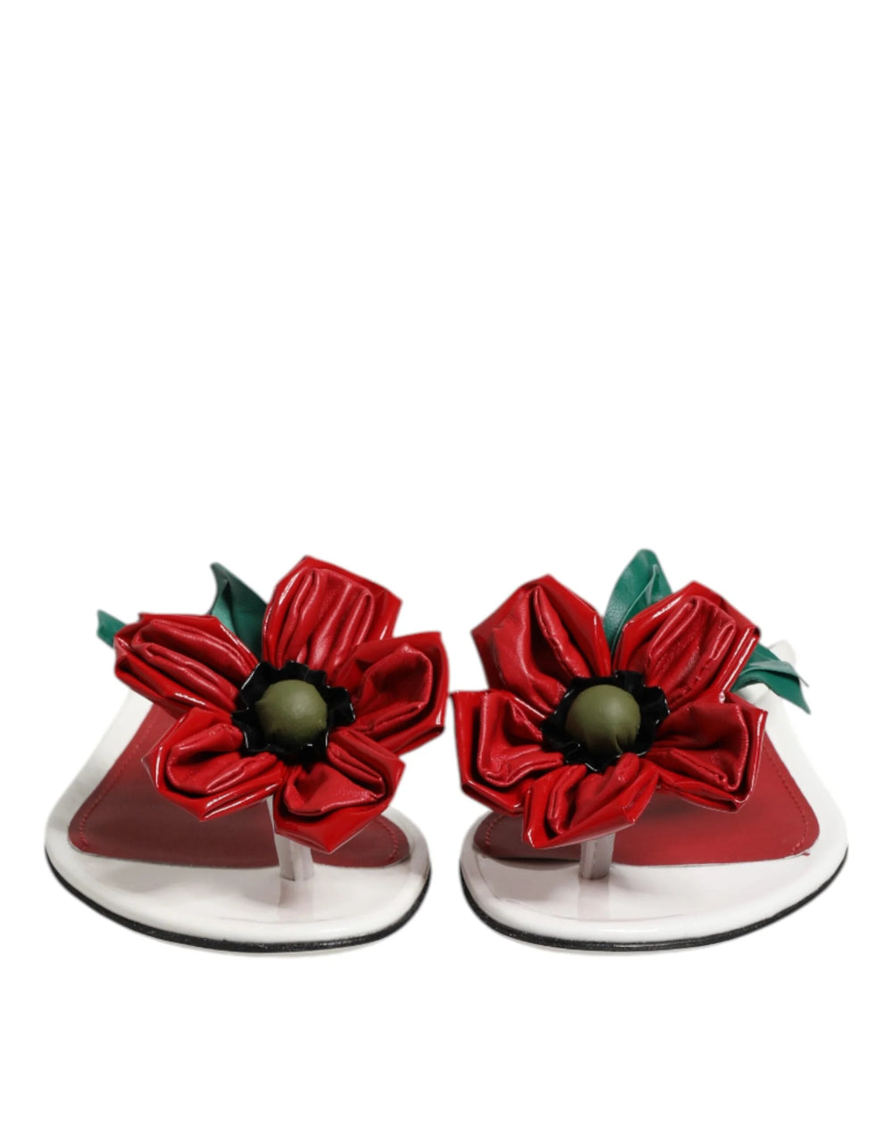 Dolce & Gabbana Red White KEIRA Flower Leather Sandals Shoes - Sandals
