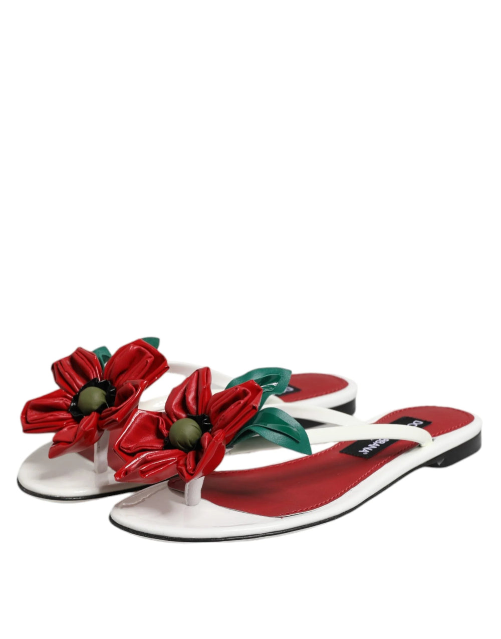 Dolce & Gabbana Red White KEIRA Flower Leather Sandals Shoes - Sandals