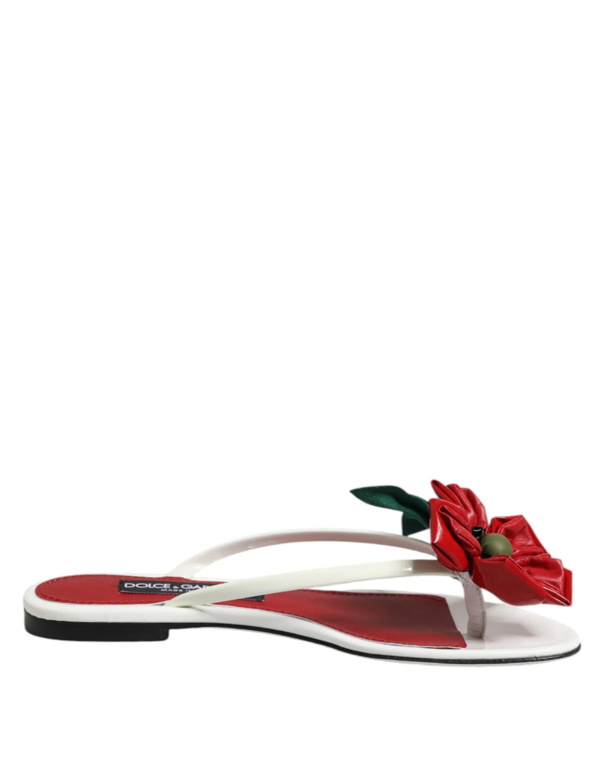 Dolce & Gabbana Red White KEIRA Flower Leather Sandals Shoes - EU37/US6.5