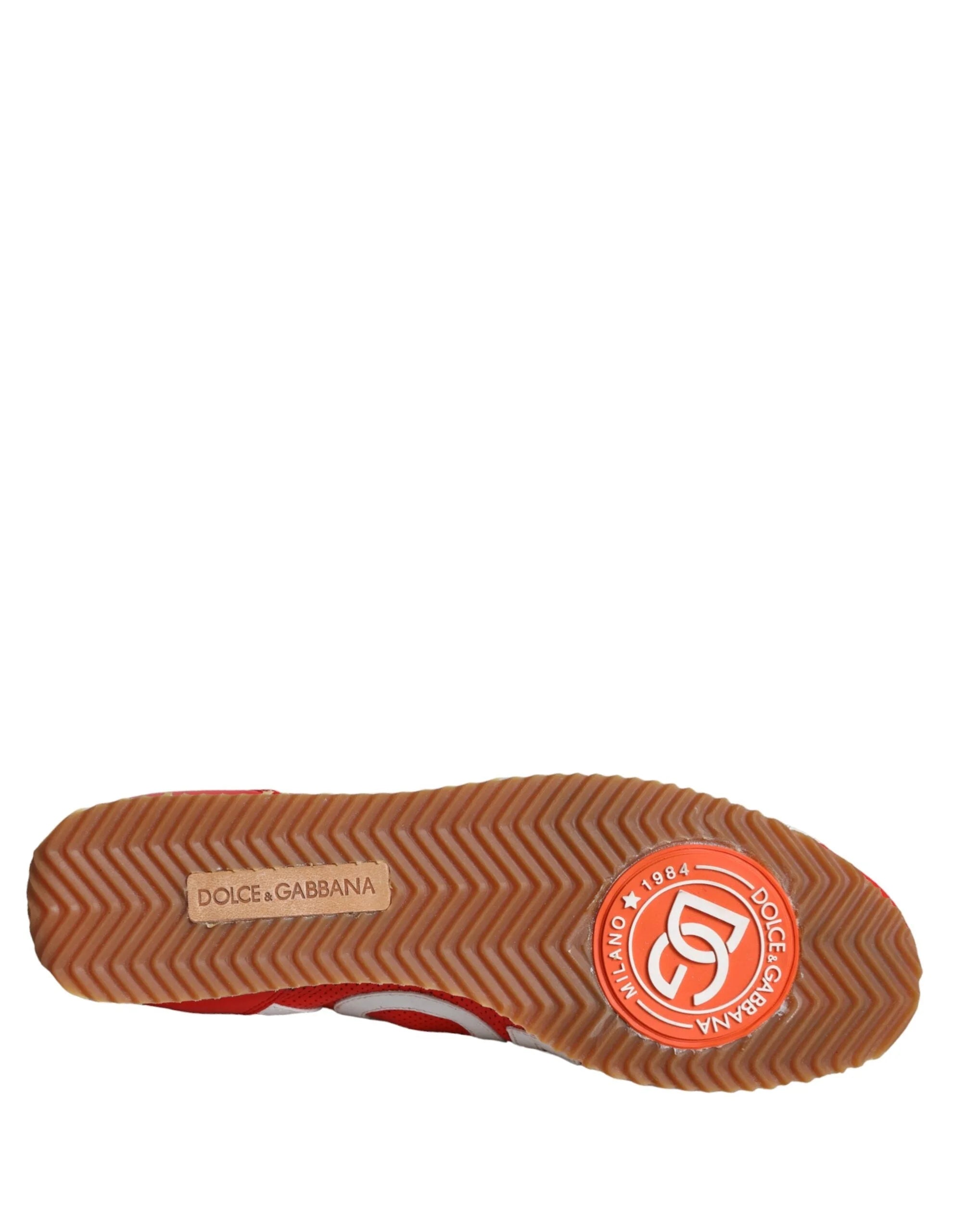 Dolce & Gabbana Red White Leather Logo Casual Sneakers Shoes - EU39/US8.5 - Sneakers