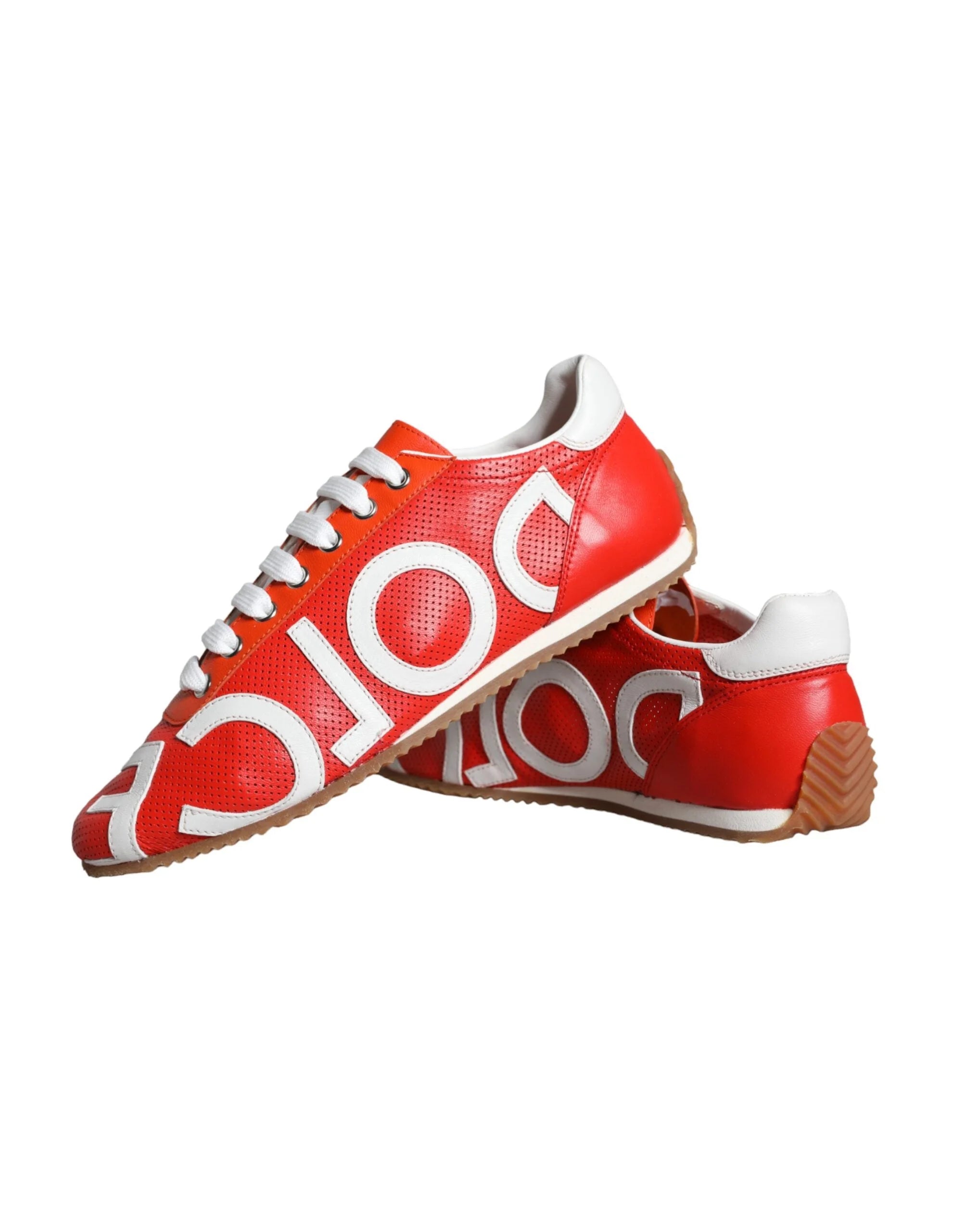 Dolce & Gabbana Red White Leather Logo Casual Sneakers Shoes - EU39/US8.5 - Sneakers