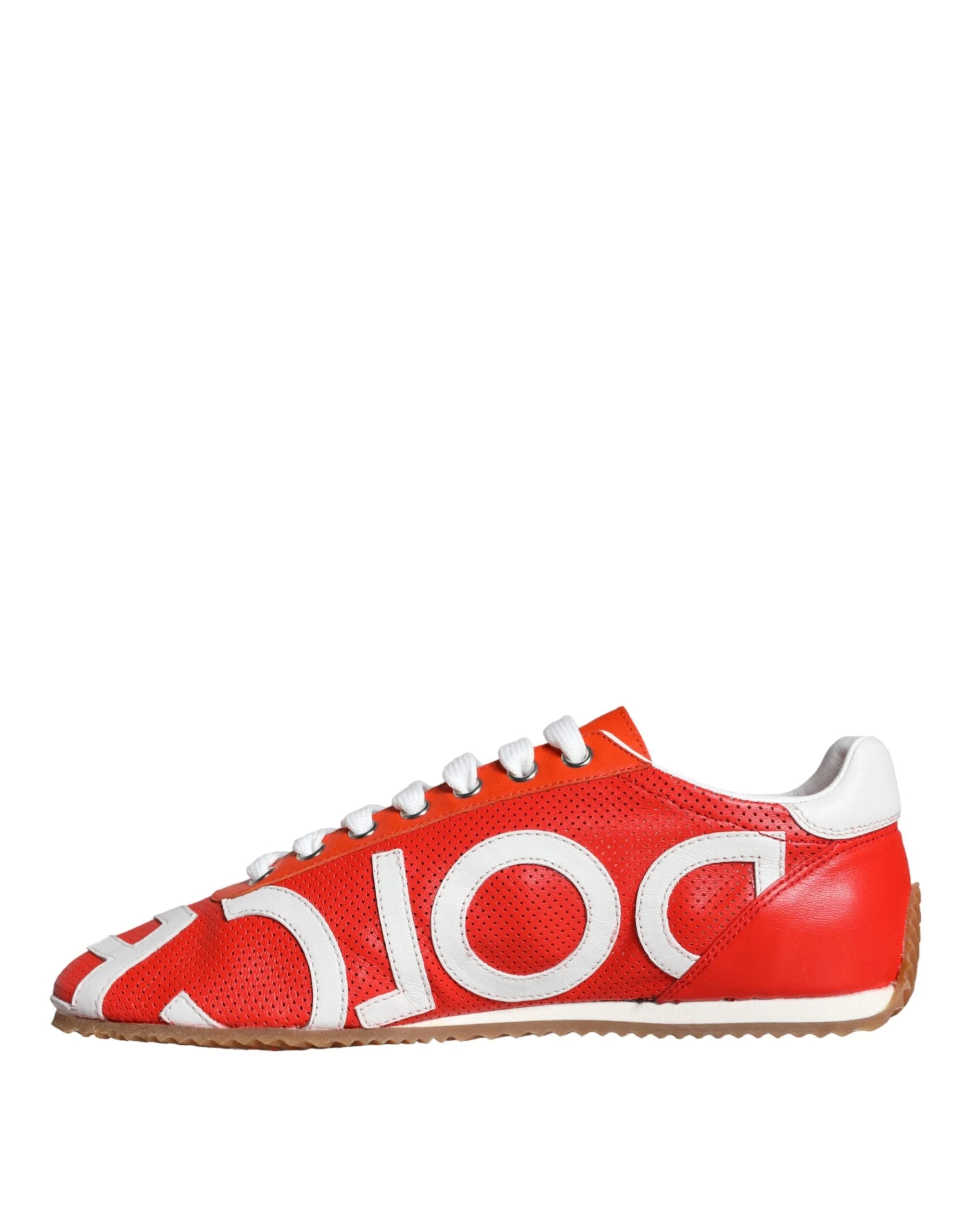 Dolce & Gabbana Red White Leather Logo Casual Sneakers Shoes - EU39/US8.5 - Sneakers