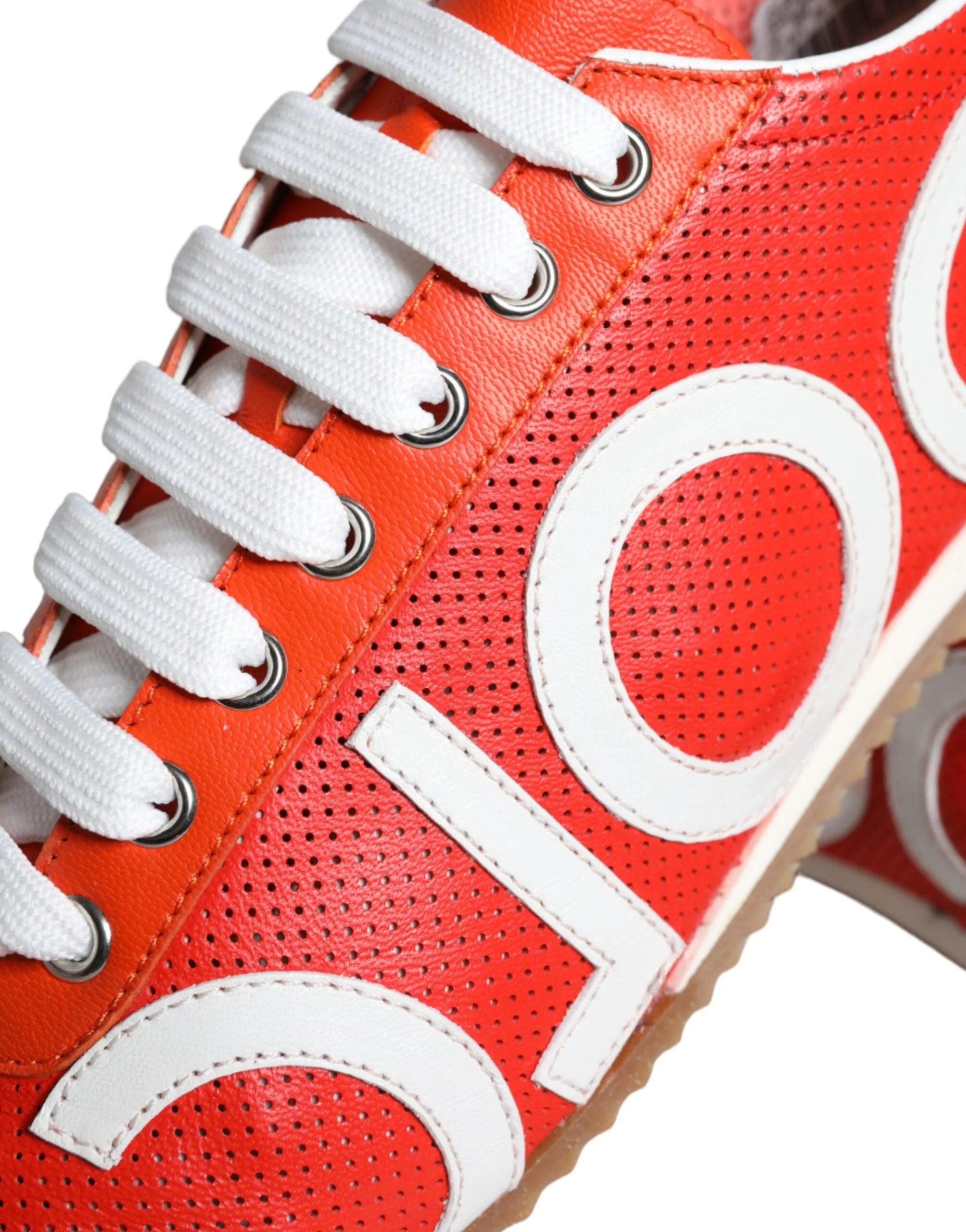 Dolce & Gabbana Red White Leather Logo Casual Sneakers Shoes - EU39/US8.5 - Sneakers