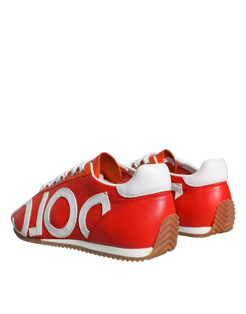 Dolce & Gabbana Red White Leather Logo Casual Sneakers Shoes - EU39/US8.5 - Sneakers