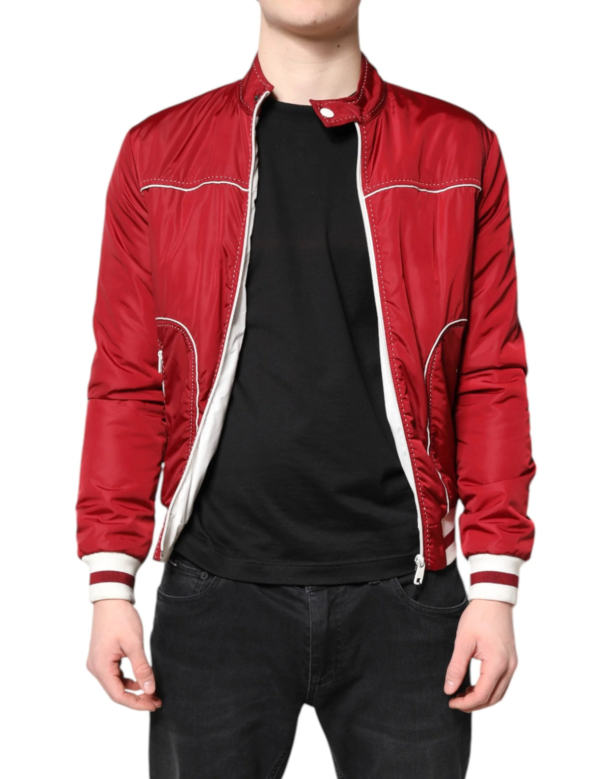 Dolce & Gabbana Red White Nylon Full Zip Men Bomber Jacket - IT44 | XS - Bomber Jackets