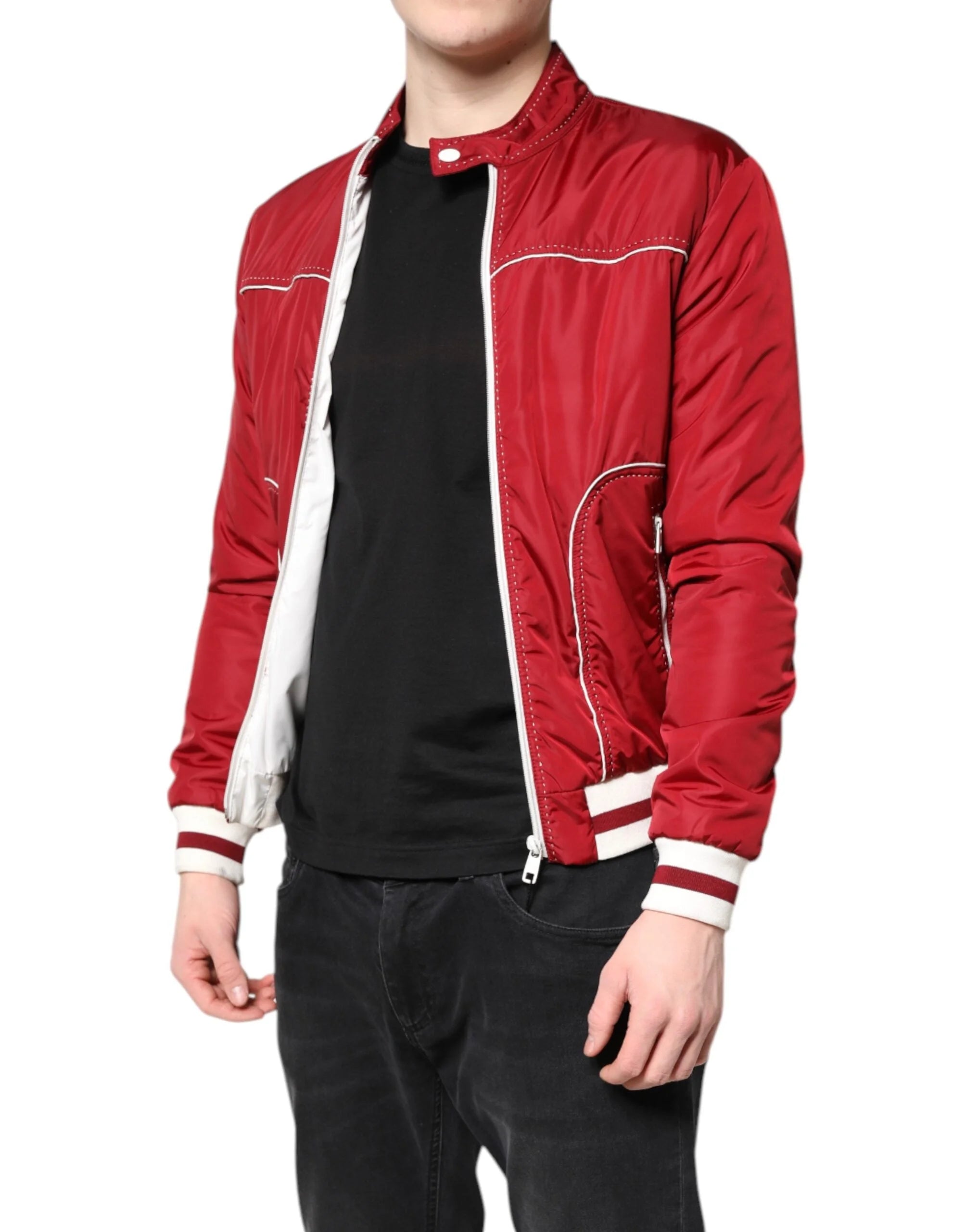 Dolce & Gabbana Red White Nylon Full Zip Men Bomber Jacket - IT44 | XS - Bomber Jackets