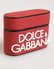 Dolce & Gabbana Red White Silicone Embossed Logo Accessory Airpods Case - Headphone Carrying Cases