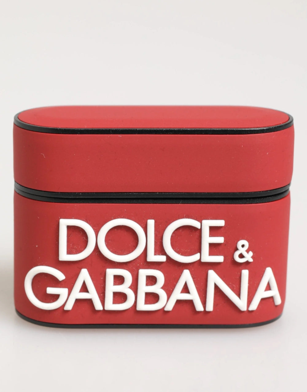 Dolce & Gabbana Red White Silicone Embossed Logo Accessory Airpods Case - Headphone Carrying Cases