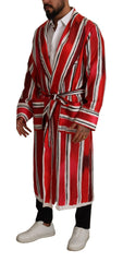 Dolce & Gabbana Red White Striped Silk Mens Night Gown Robe - IT46 | S - Robes