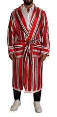 Dolce & Gabbana Red White Striped Silk Mens Night Gown Robe - IT46 | S - Robes