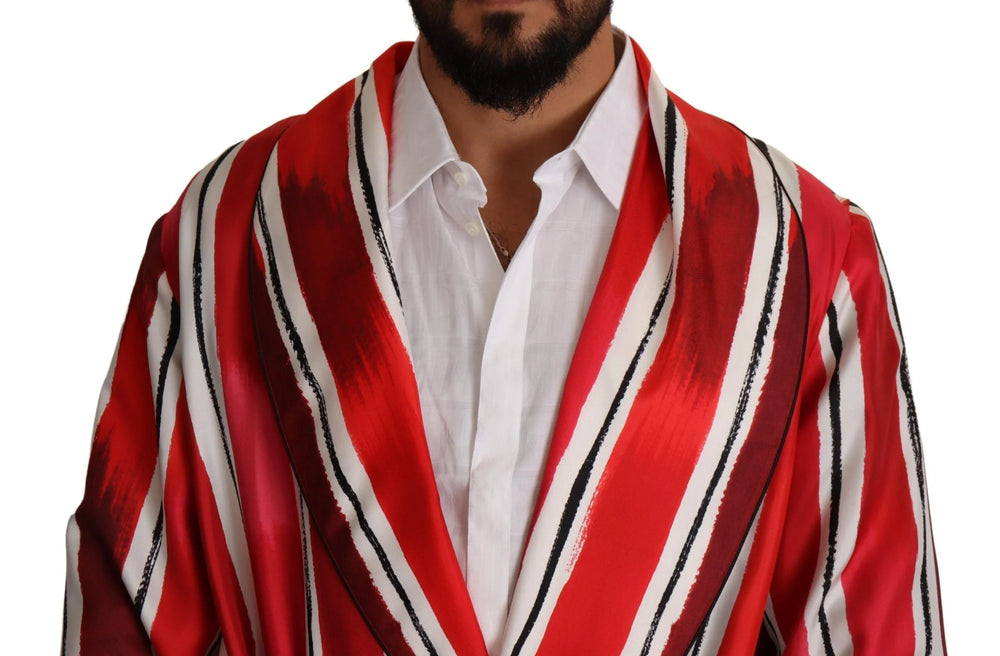 Dolce & Gabbana Red White Striped Silk Mens Night Gown Robe - IT46 | S - Robes