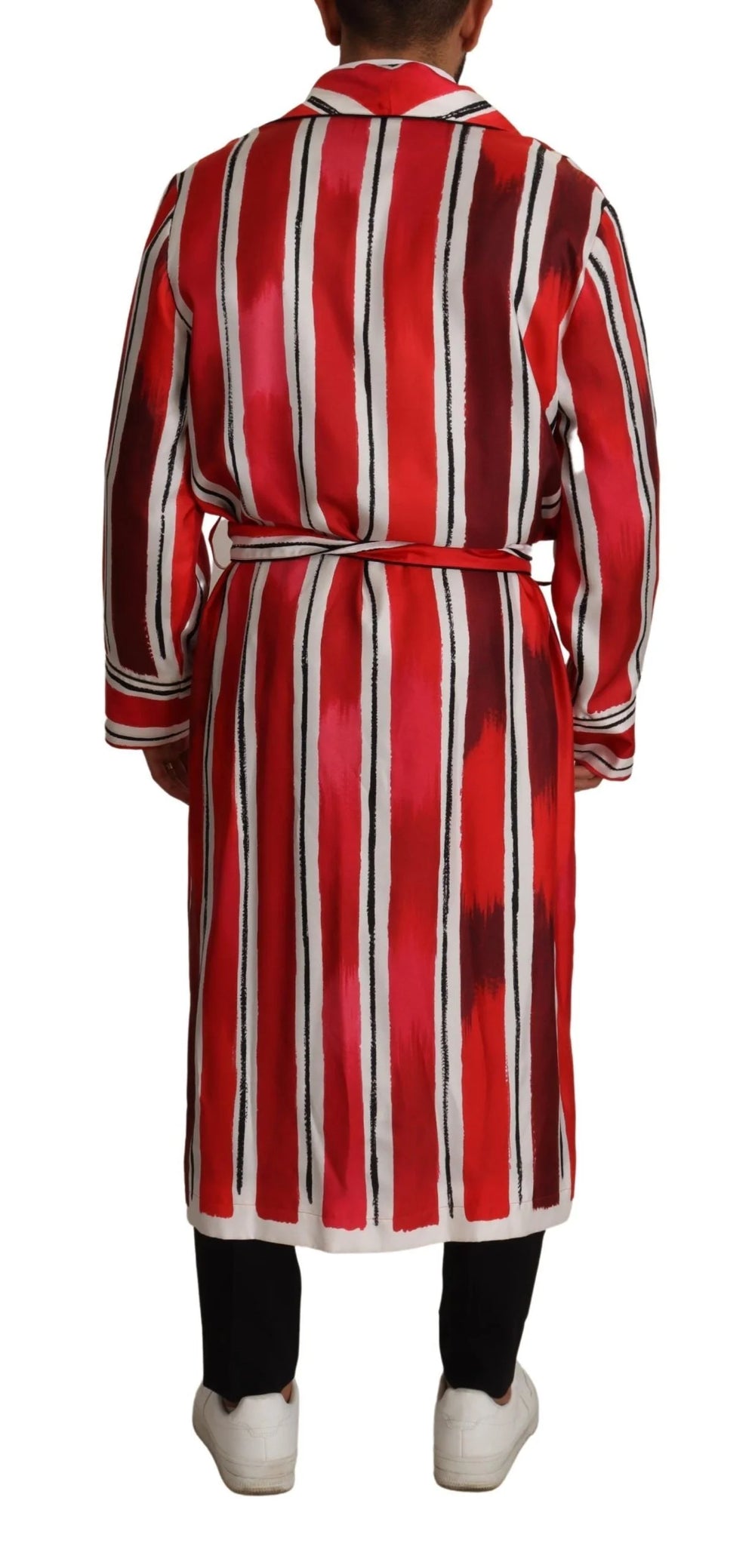 Dolce & Gabbana Red White Striped Silk Mens Night Gown Robe - IT46 | S - Robes