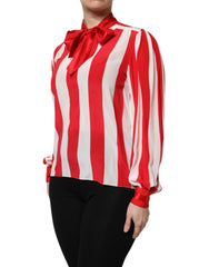 Dolce & Gabbana Red White Stripes Ascot Collar Blouse Top - Blouses