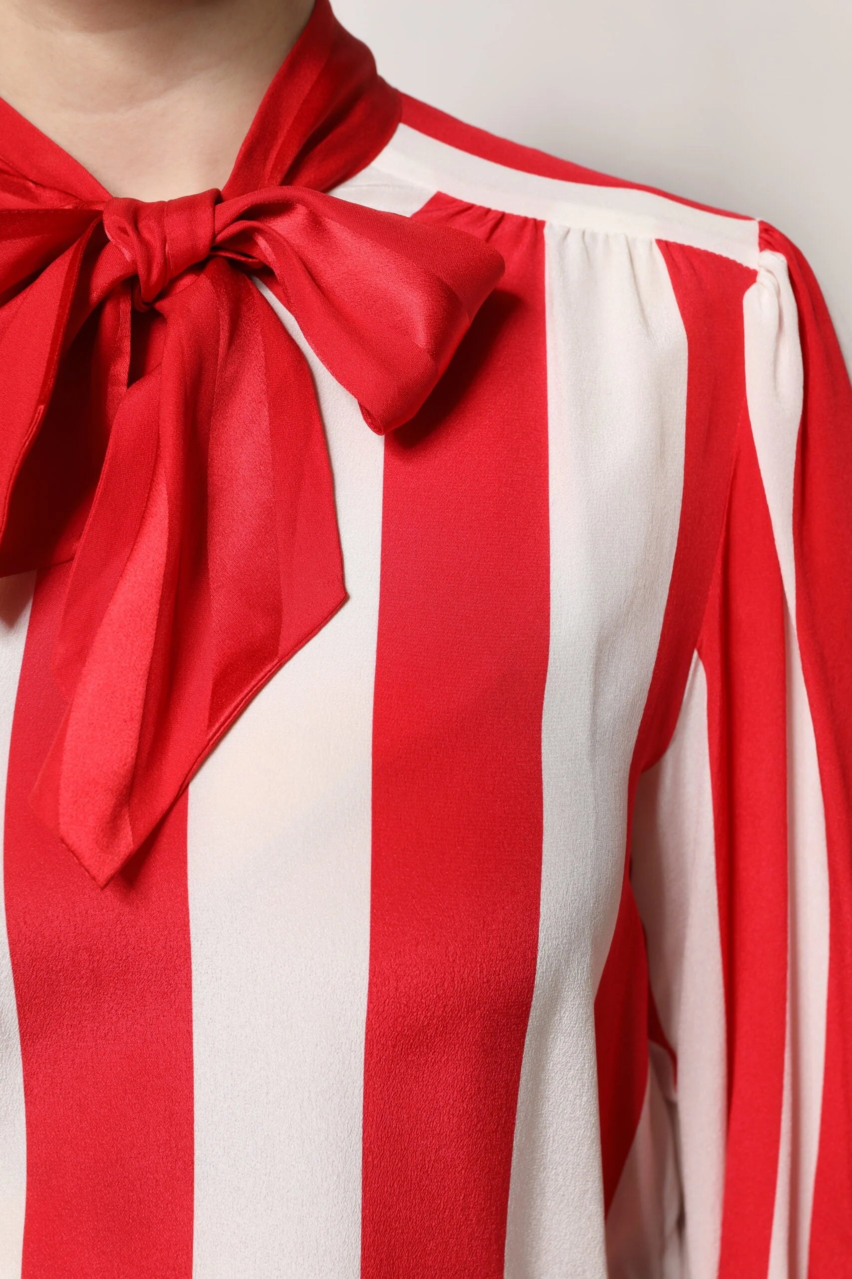Dolce & Gabbana Red White Stripes Ascot Collar Blouse Top - Blouses