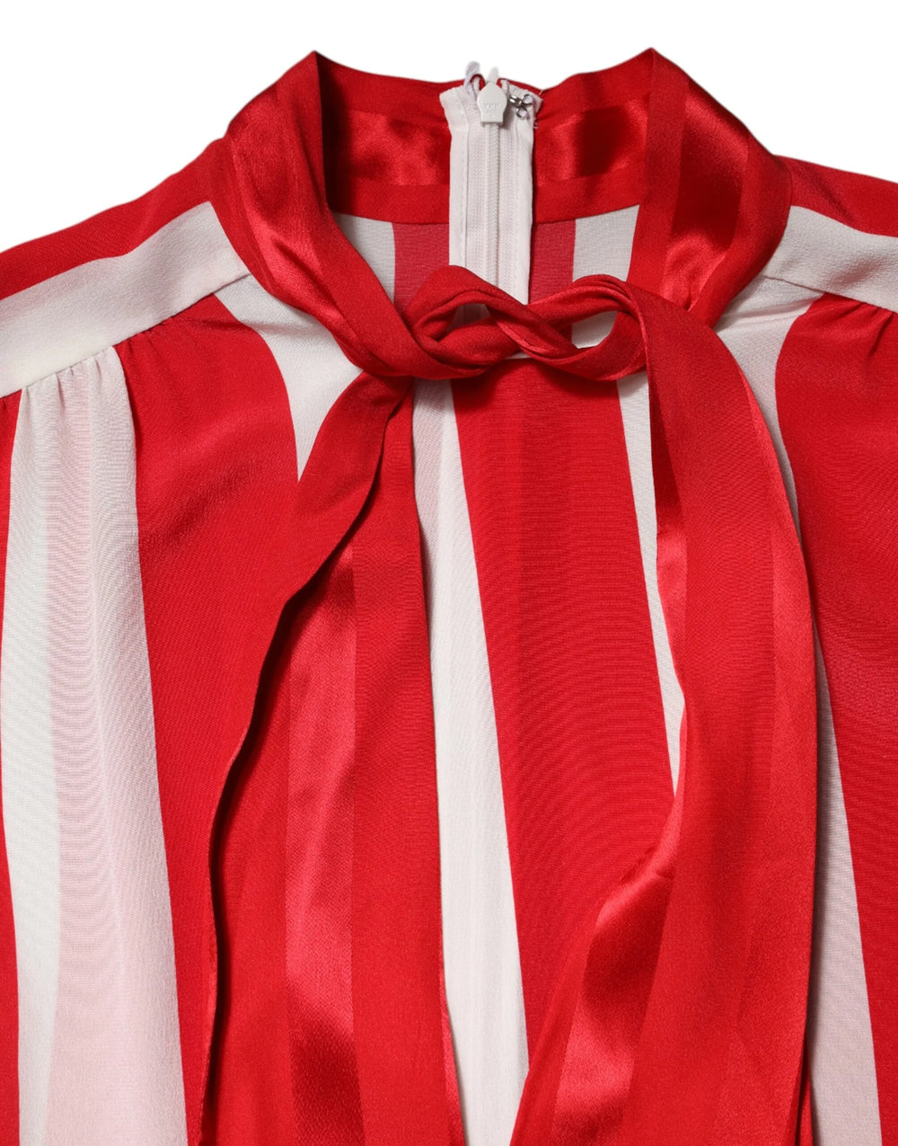 Dolce & Gabbana Red White Stripes Ascot Collar Blouse Top - Blouses