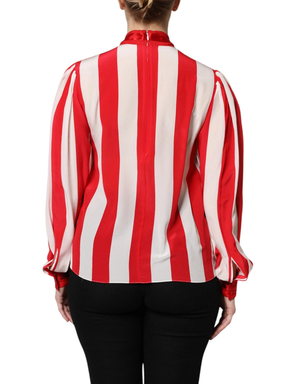 Dolce & Gabbana Red White Stripes Ascot Collar Blouse Top - Blouses