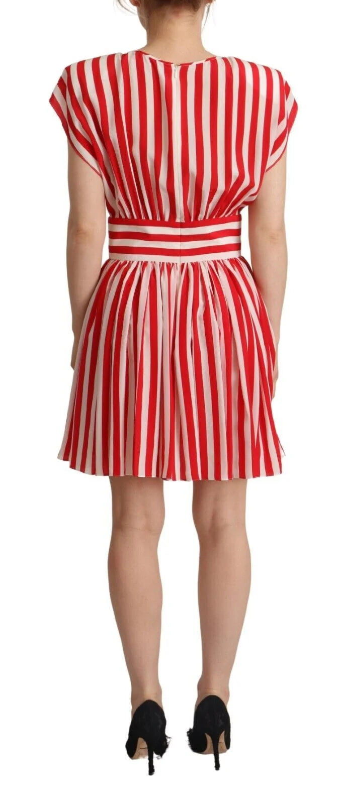 Dolce & Gabbana Red White Stripes Silk Mini A-line Dress - IT40|S - Dresses