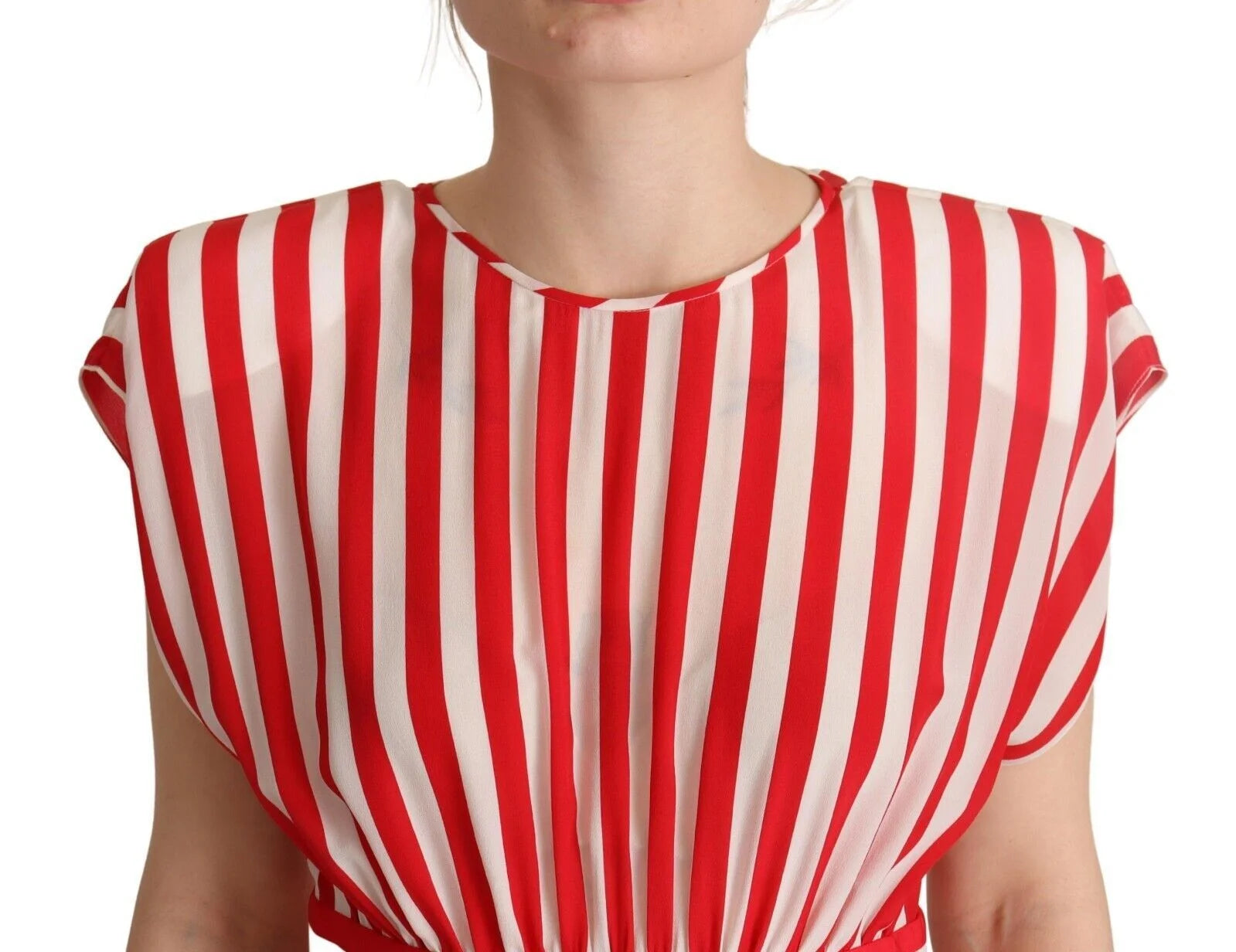 Dolce & Gabbana Red White Stripes Silk Mini A-line Dress - IT40|S - Dresses