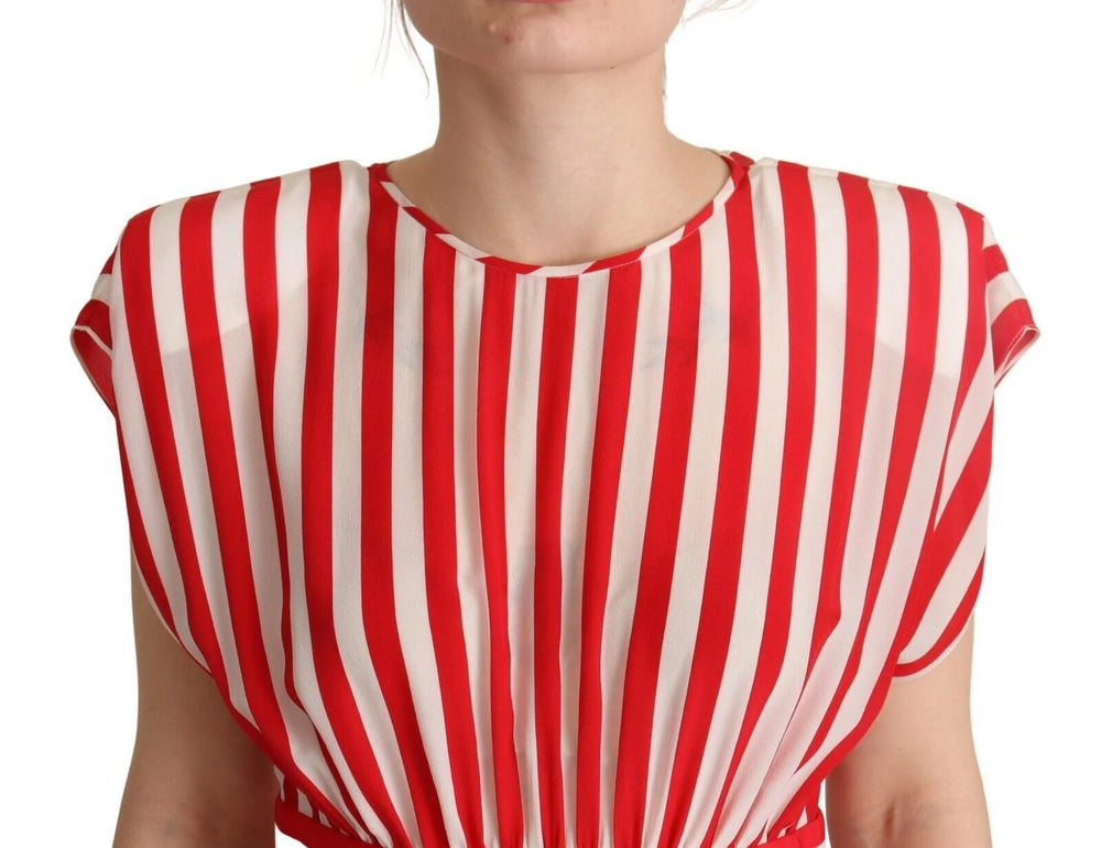 Dolce & Gabbana Red White Stripes Silk Mini A-line Dress - IT40|S - Dresses