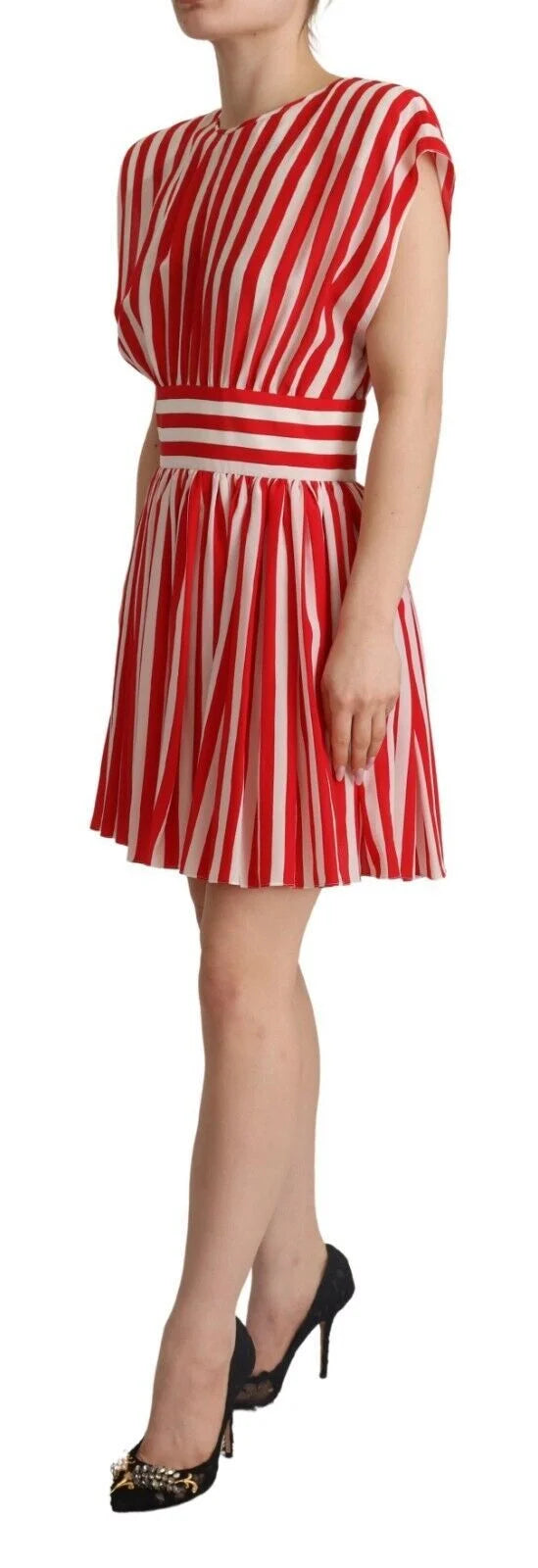 Dolce & Gabbana Red White Stripes Silk Mini A-line Dress - IT40|S - Dresses