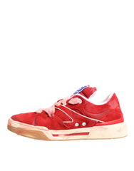 Dolce & Gabbana Red White Suede DG Logo Low Top Sneakers Shoes - EU44/US11