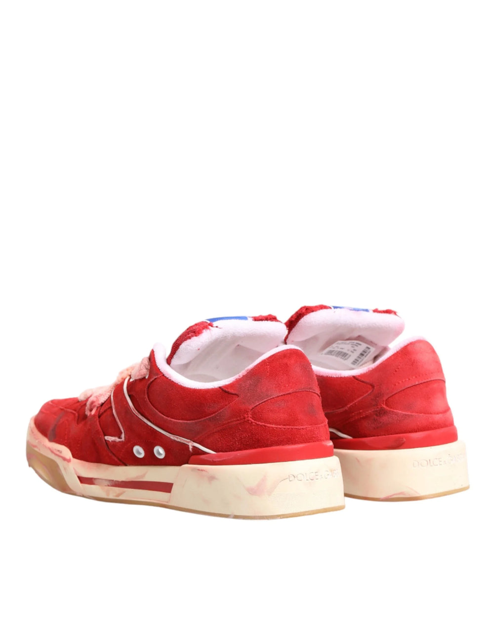 Dolce & Gabbana Red White Suede DG Logo Low Top Sneakers Shoes - EU44/US11