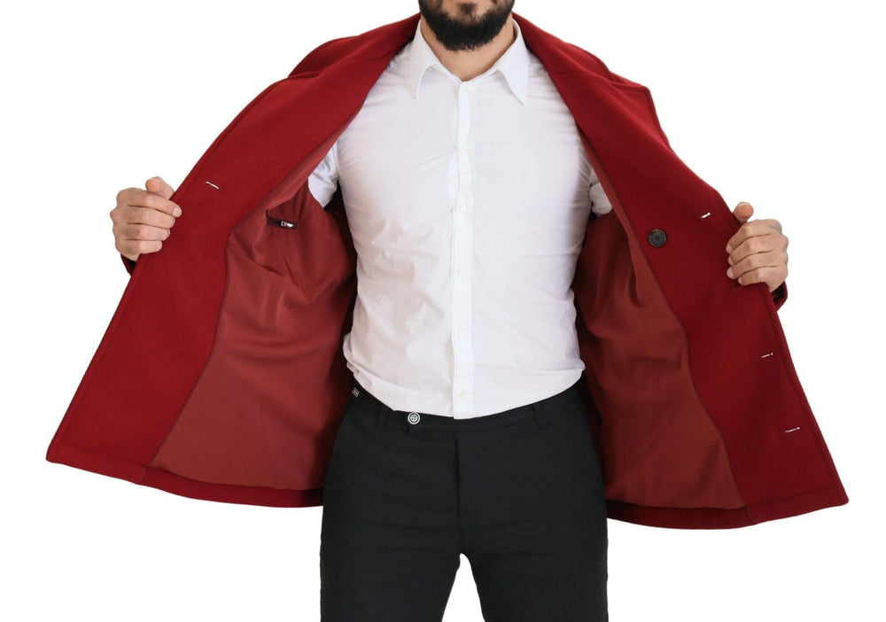 Dolce & Gabbana Red Wool Double Breasted Coat Jacket - IT52 | L - Overcoats