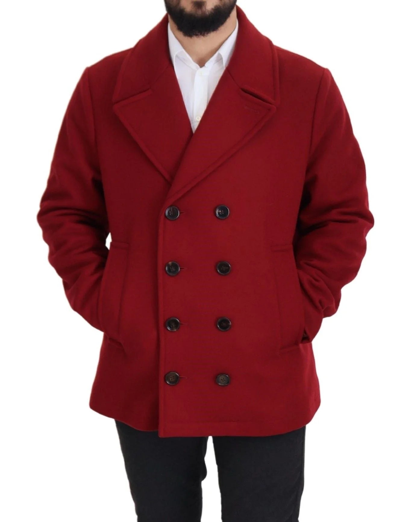 Dolce & Gabbana Red Wool Double Breasted Coat Jacket - IT52 | L - Overcoats
