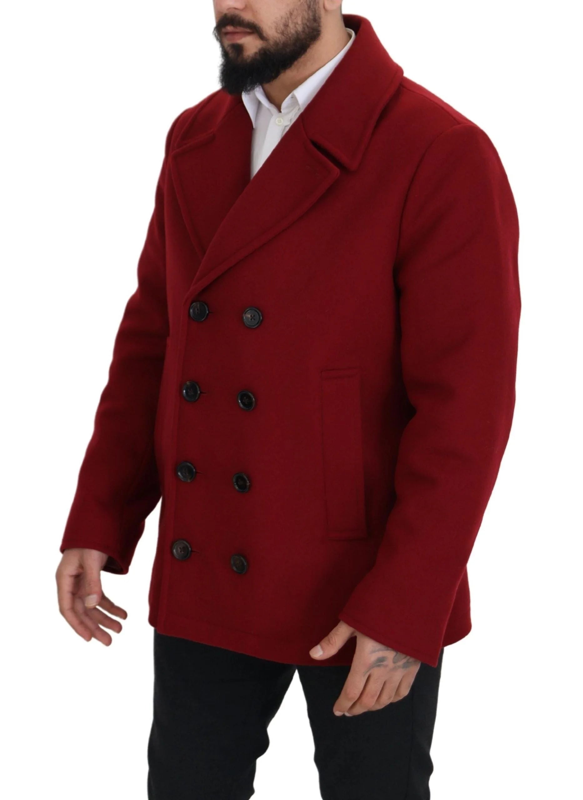 Dolce & Gabbana Red Wool Double Breasted Coat Jacket - IT52 | L - Overcoats