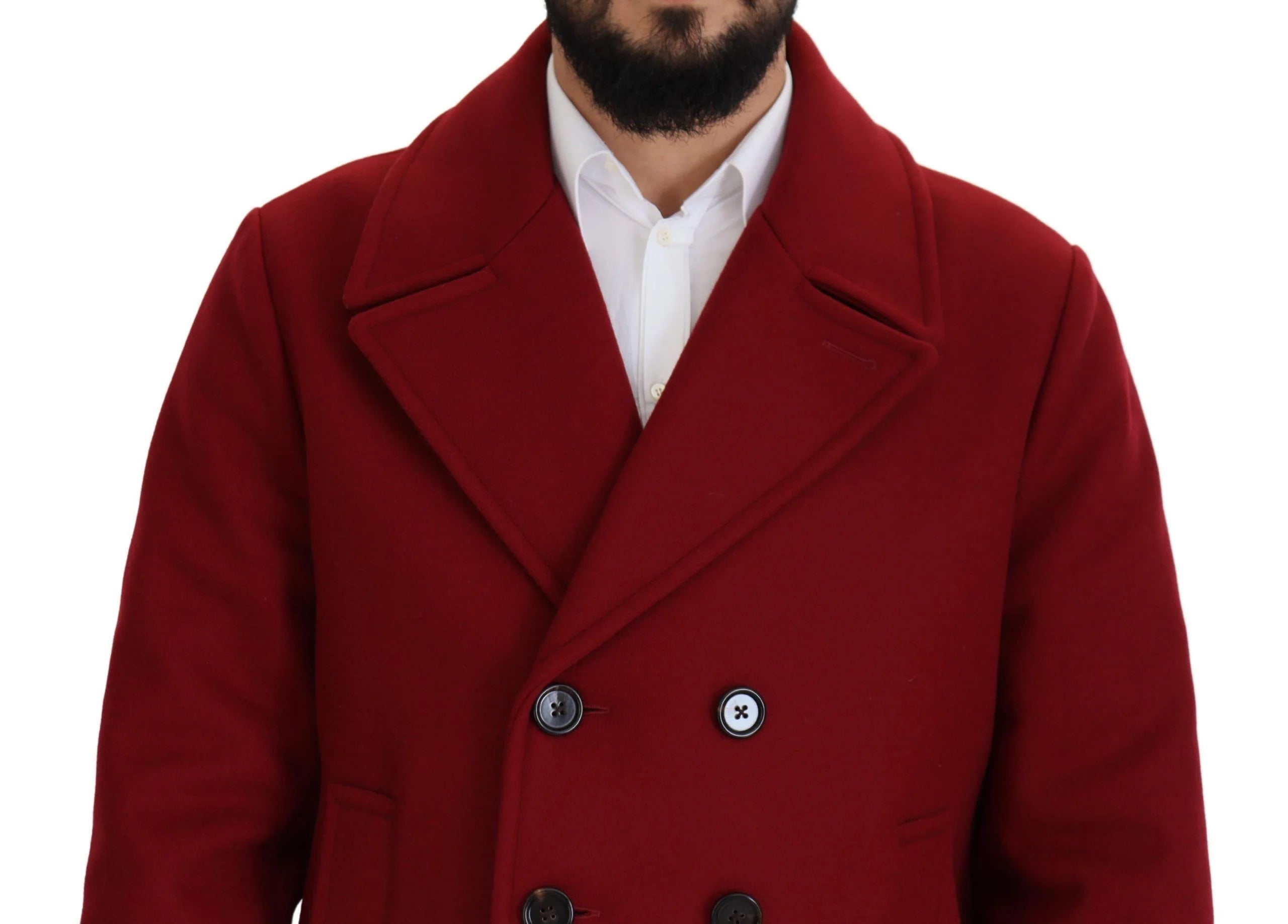 Dolce & Gabbana Red Wool Double Breasted Coat Jacket - IT52 | L - Overcoats
