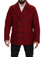 Dolce & Gabbana Red Wool Double Breasted Coat Jacket - IT52 | L - Overcoats