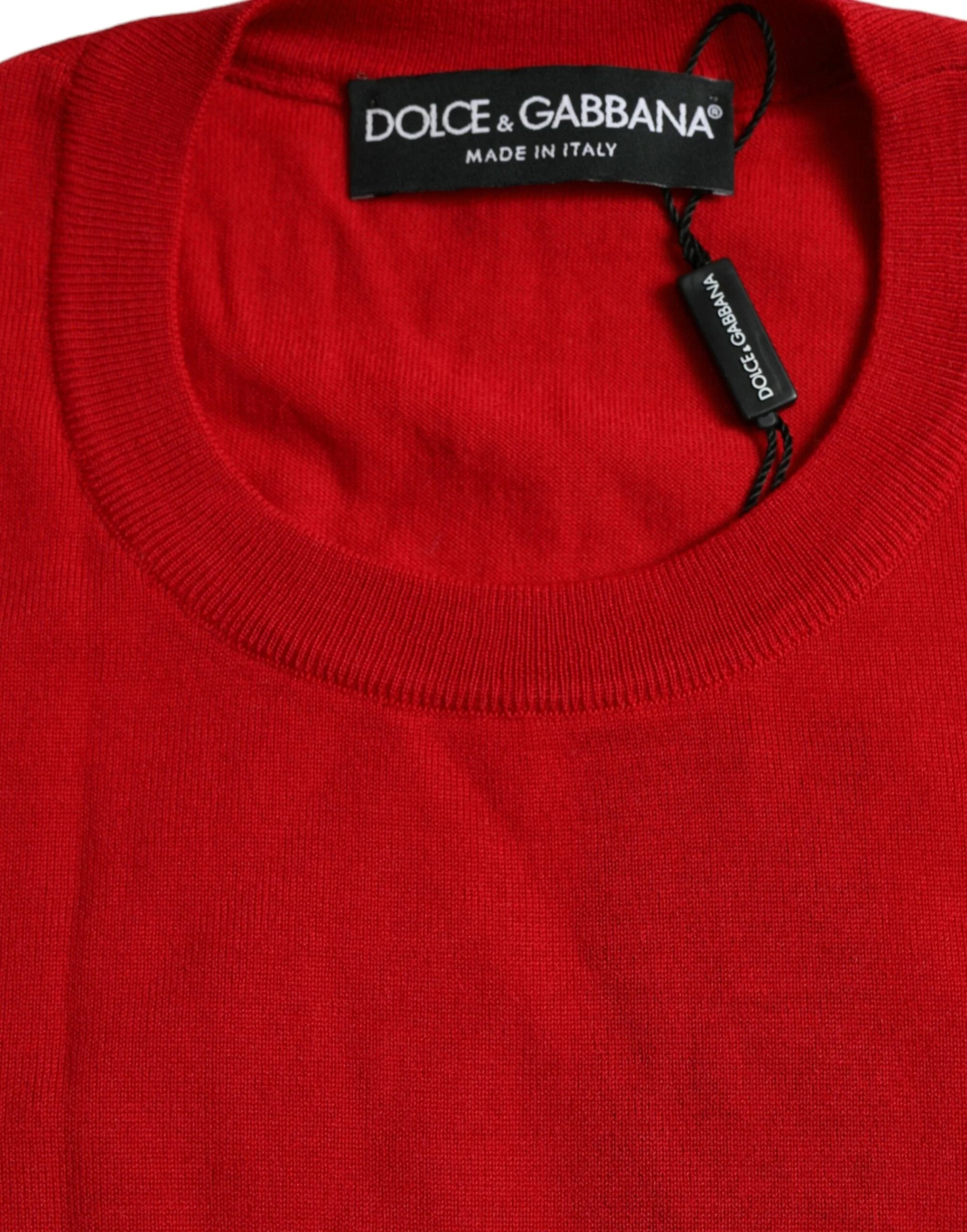 Dolce & Gabbana Red Wool Knitted Crew Neck Pullover Sweater - IT40|S - Sweaters