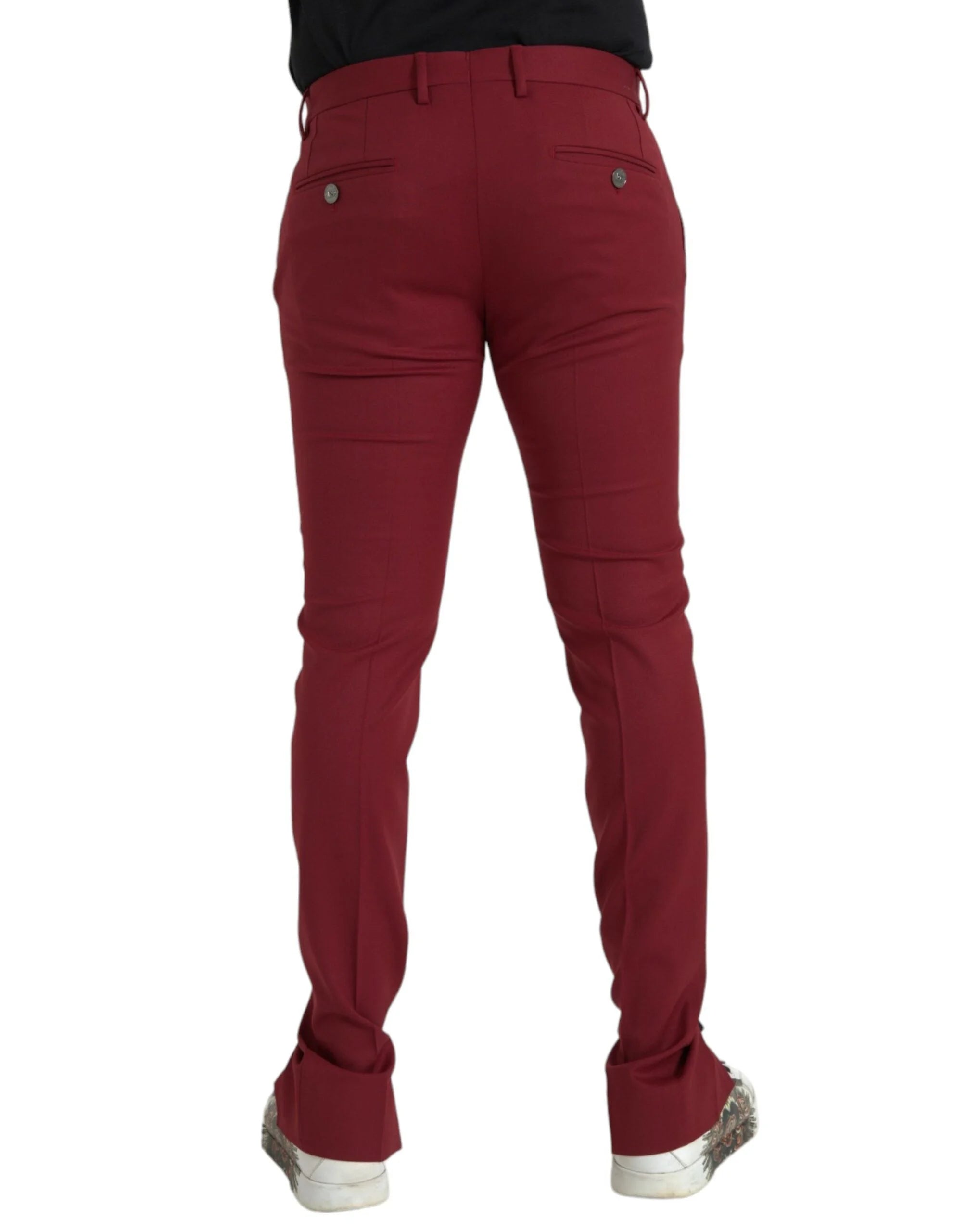Dolce & Gabbana Red Wool Men Slim Fit Dress Pants - IT48 | M - Trousers