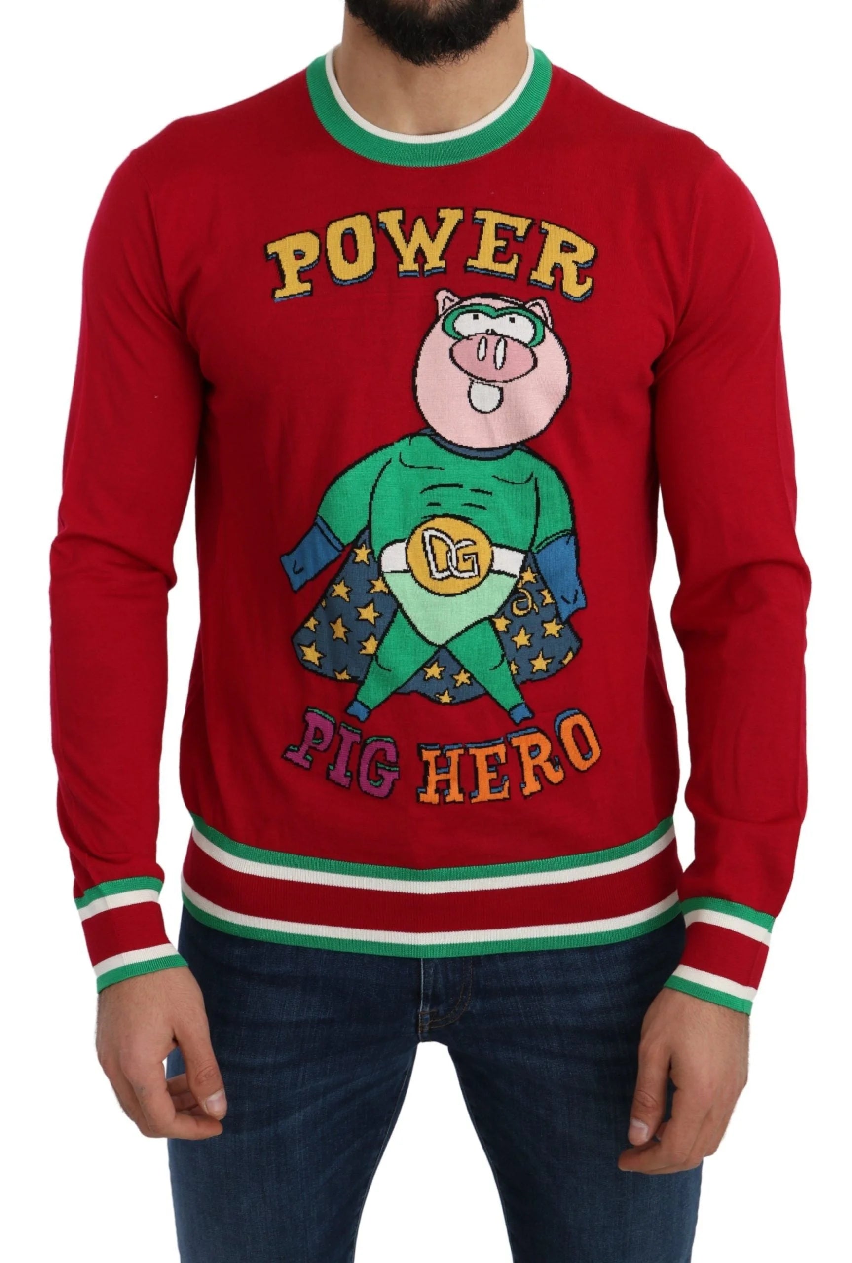 Dolce & Gabbana Red Wool Silk Pig of the Year Sweater - Sweaters