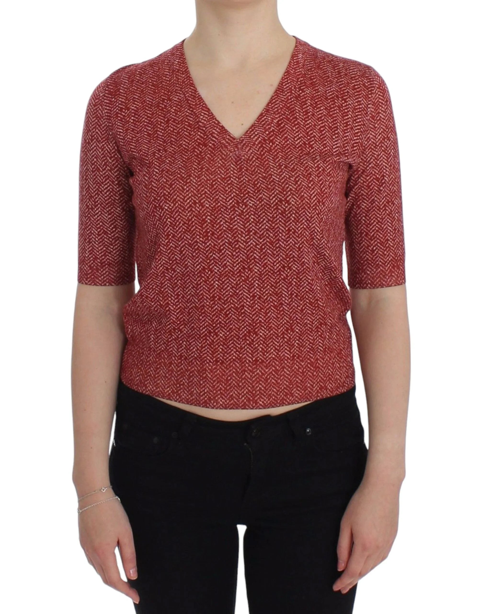 Dolce & Gabbana Red Wool Tweed Short Sleeve Sweater Pullover - IT38 - Sweaters